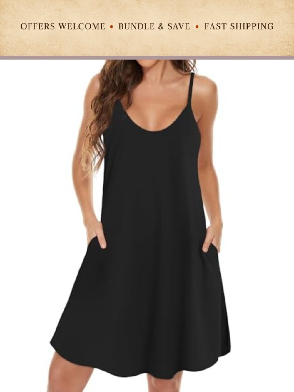 Womens Summer Spaghetti Strap Sundress Beach Cover Up Midi Dress with Pockets